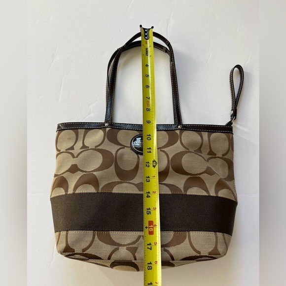 Coach Brown Sig Stripe Tote - Picture 2 of 10